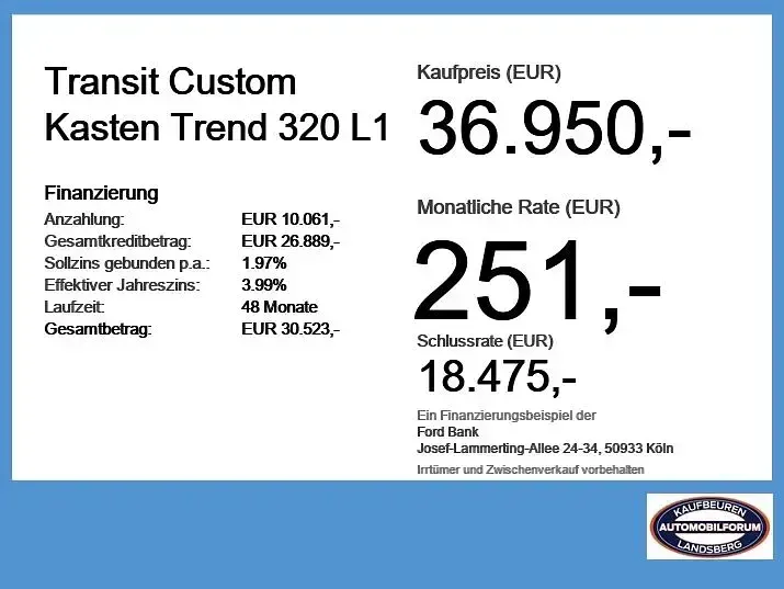 Neu Ford Transit Custom Trend 136 PS (100 kW) 2026 Frost weiß Van / Kleinbus