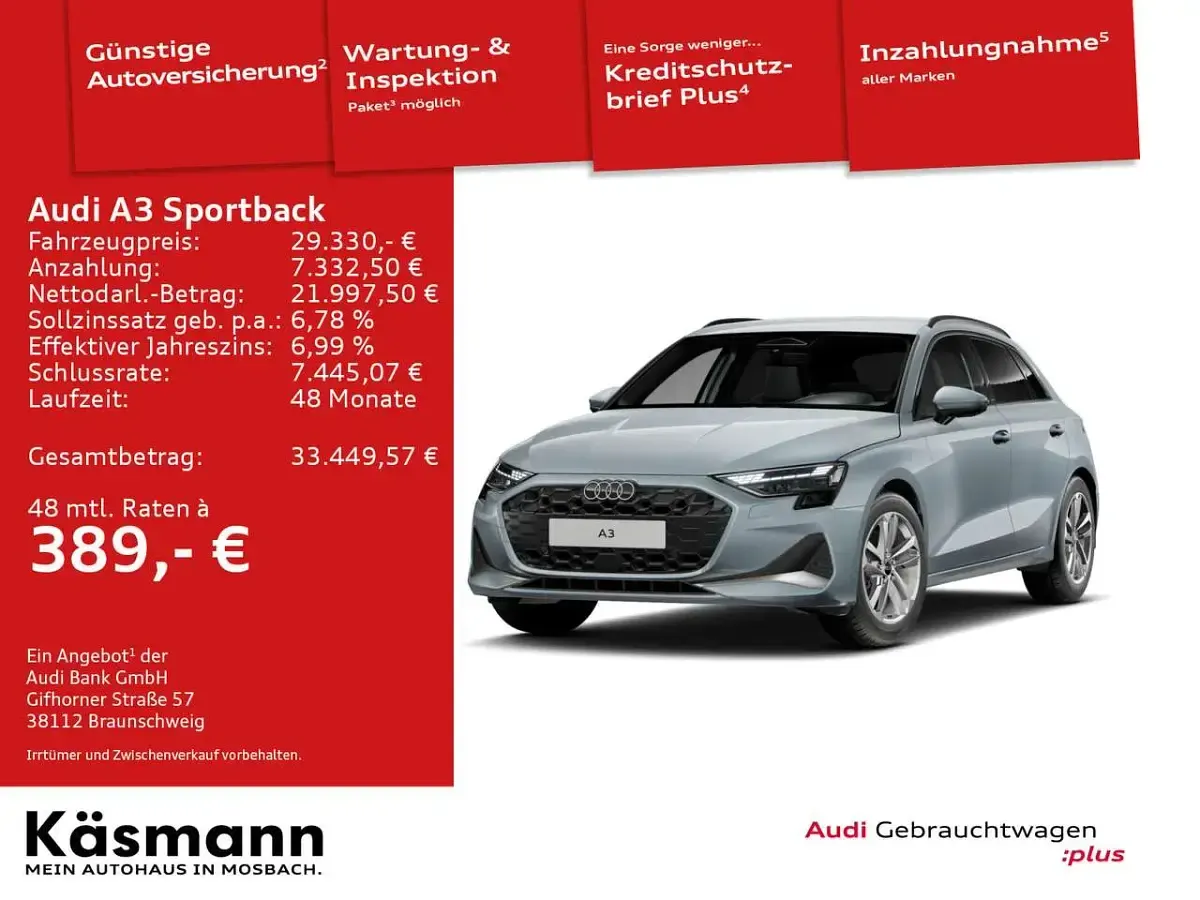 Usata Audi A3 Ambiente 116 CV (85 kW) 2025 Grigio Berlina