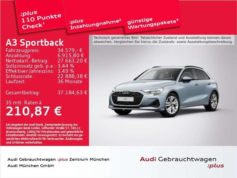 Pfeilgrau perleffekt Gebraucht 2025 Audi A3 Limousine | 34.579 € (Superpreis) - Bild 1/2