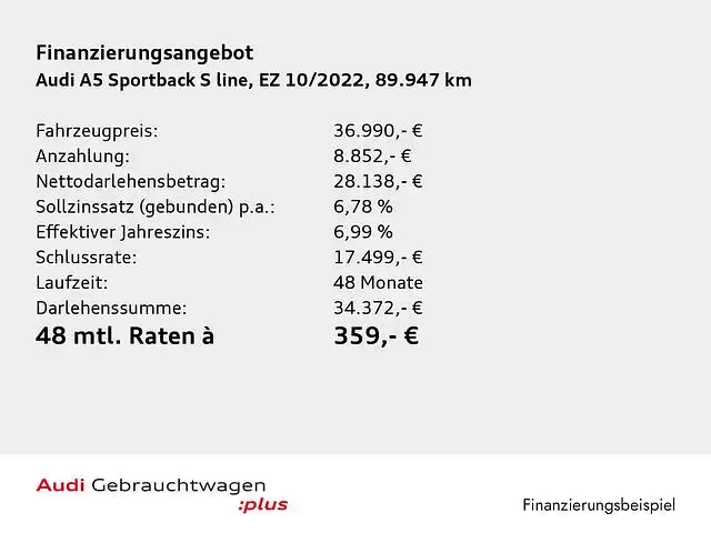 Gebraucht Audi A5 Sportback S-Line 204 PS (150 kW) 2022 Weiß Kleinwagen