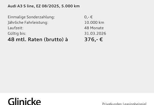 Gebraucht Audi A3 S-Line 116 PS (85 kW) 2025 Gletscherweiß metallic Limousine