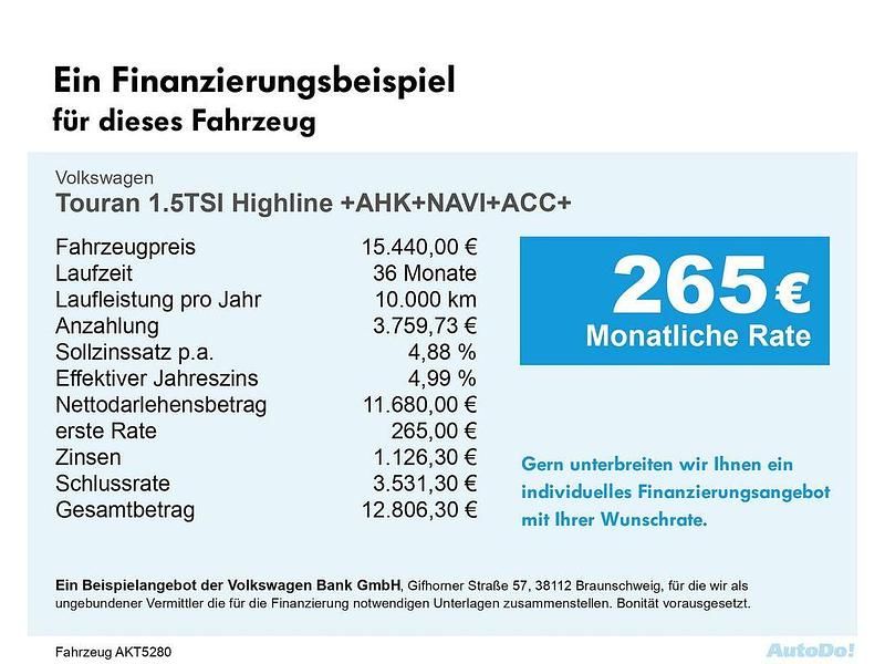 Usata VW Touran Highline 150 CV (110 kW) 2017 Bianco Monovolume