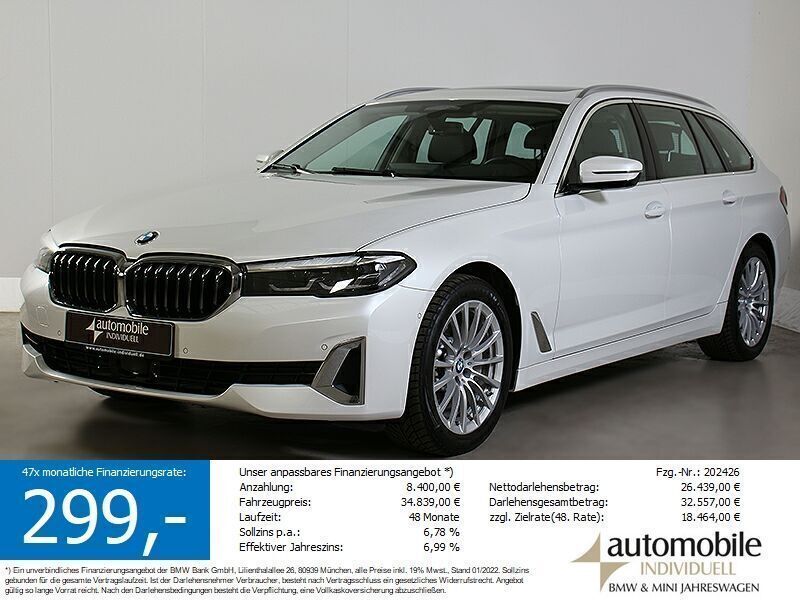 Mineralweiss metallic Gebraucht 2021 BMW 530 Luxury Line Kombi | 34.839 € (Guter Preis) - Bild 1/4