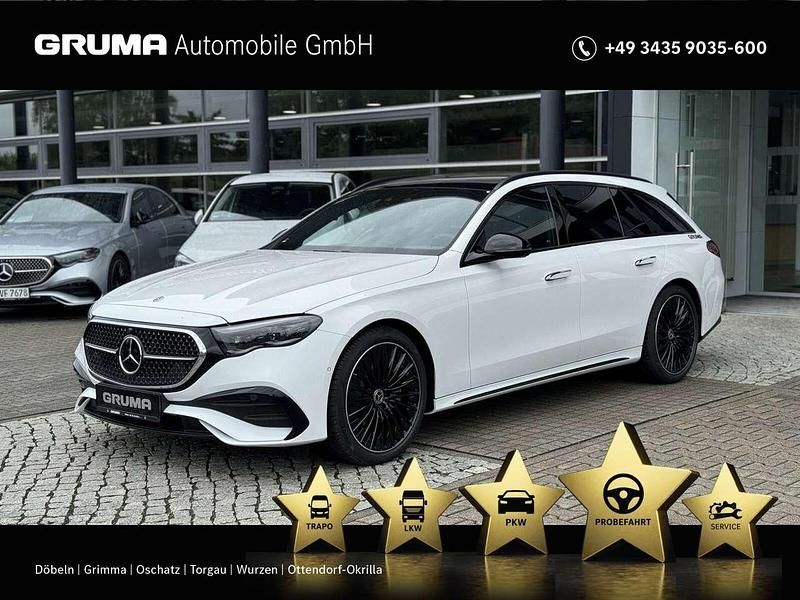 Manufaktur opalithweiß bright Gebraucht 2024 Mercedes E220 AMG Kombi | 59.990 € - Bild 1/4
