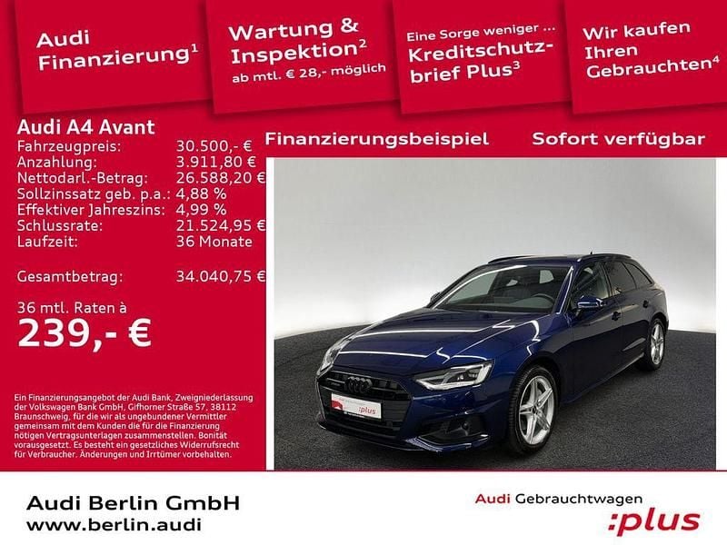 Navarrablau metallic Gebraucht 2022 Audi A4 Advanced Plus Kombi | 30.500 € (Fairer Preis) - Bild 1/3