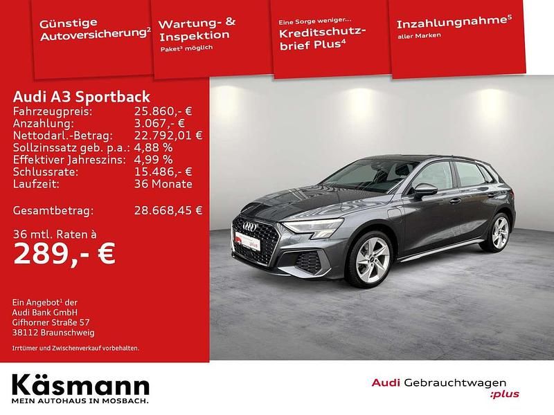 Daytonagrau perleffekt (metallic) Gebraucht 2022 Audi A3 e-tron S-Line Kleinwagen | 25.860 € (Guter Preis) - Bild 1/4