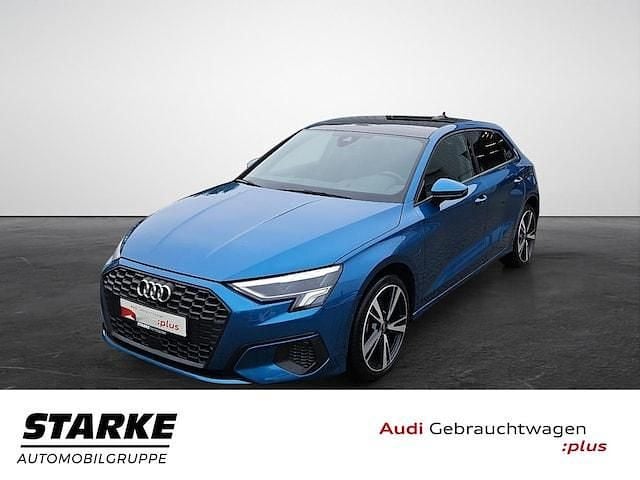 Atollblau metallic Gebraucht 2022 Audi A3 Sportback e-tron S-Line Limousine | 25.930 € (Guter Preis) - Bild 1/3