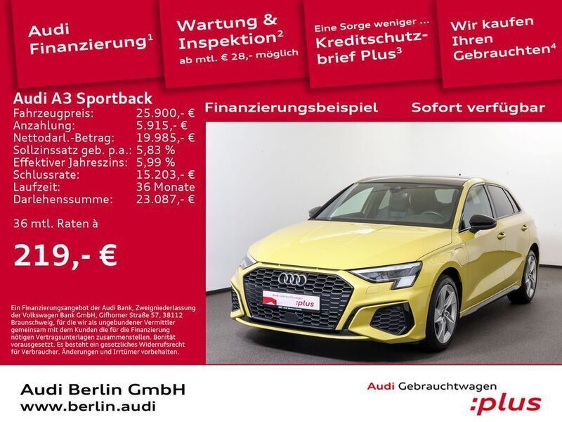 Pythongelb metallic Gebraucht 2022 Audi A3 Sportback e-tron Ambiente Limousine | 26.500 € (Fairer Preis) - Bild 1/3