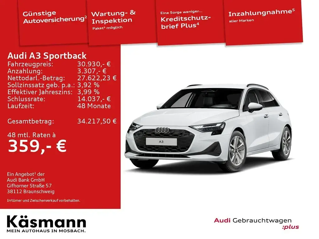 Usata Audi A3 Ambiente 116 CV (85 kW) 2025 Bianco Berlina