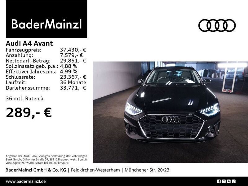 Mythosschwarz metallic Gebraucht 2025 Audi A4 S-Line Kombi | 37.430 € (Fairer Preis) - Bild 1/4