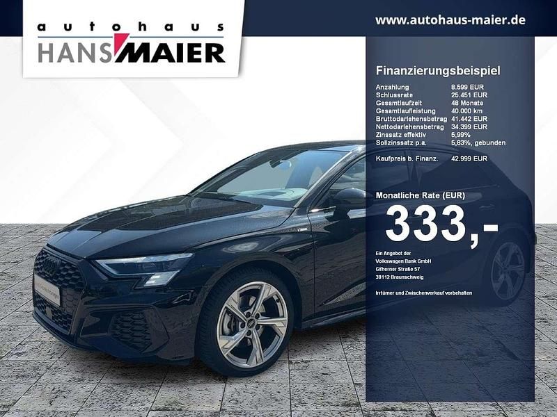 Mythosschwarz metallic Gebraucht 2024 Audi A3 Sportback S-Line Limousine | 42.999 € (Teuer) - Bild 1/4