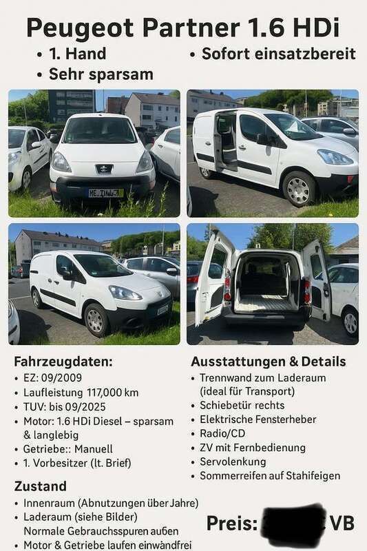 Weiß Gebraucht 2009 Peugeot Partner Comfort Van / Kleinbus | 3.199 € (Fairer Preis) - Bild 1/4