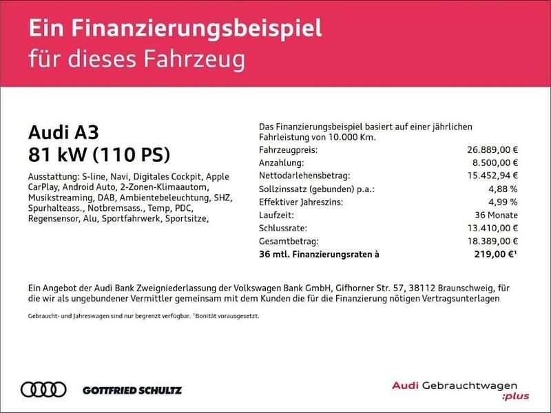 Gebraucht Audi A3 S-Line 110 PS (80 kW) 2023 Weiss Limousine