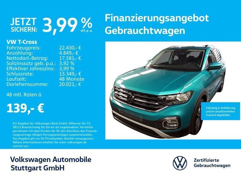 Makenatürkis metallic Gebraucht 2023 VW T-Cross Move SUV | 22.430 € (Fairer Preis) - Bild 1/3
