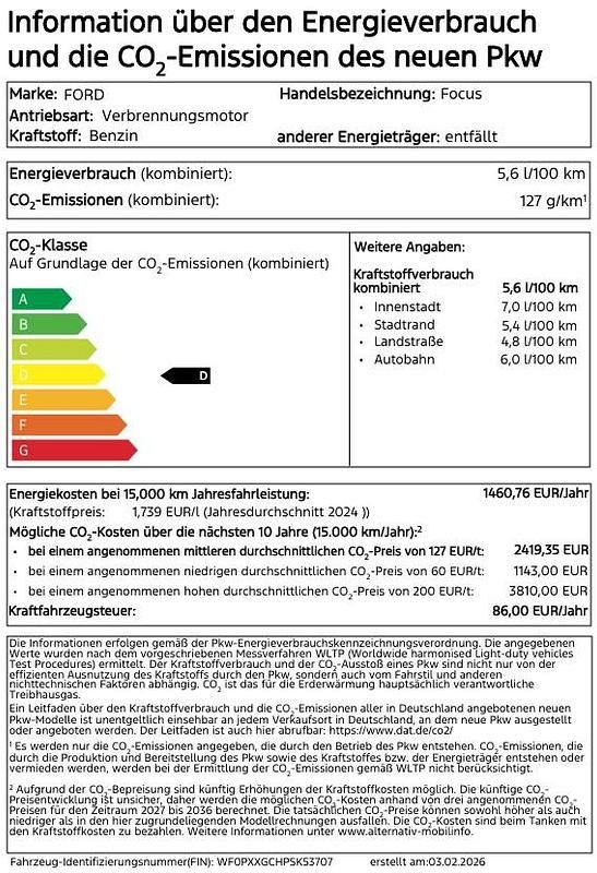 Neu Ford Focus Active X 155 PS (114 kW) 2026 Agate black metallic Kombi