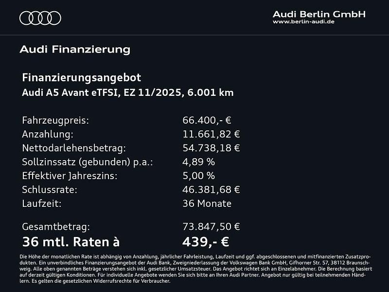 Gebraucht Audi A5 Ambiente 299 PS (219 kW) 2025 Mythosschwarz metallic Kombi