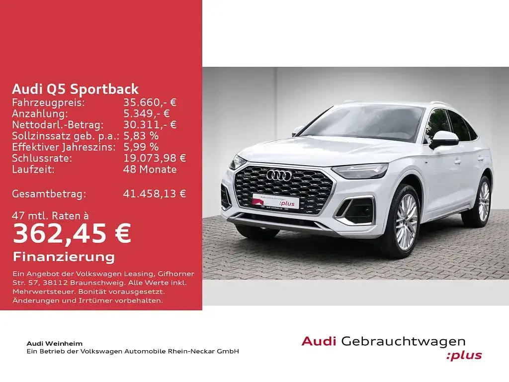 Gebraucht Audi Q5 Sportback S-Line 299 PS (219 kW) 2023 Gletscherweiß metallic SUV