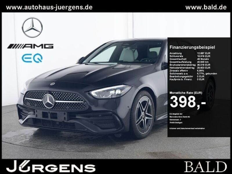 Schwarz obsidianschwarz metallic Gebraucht 2024 Mercedes C180 AMG Limousine | 42.790 € (Etwas zu teuer) - Bild 1/4
