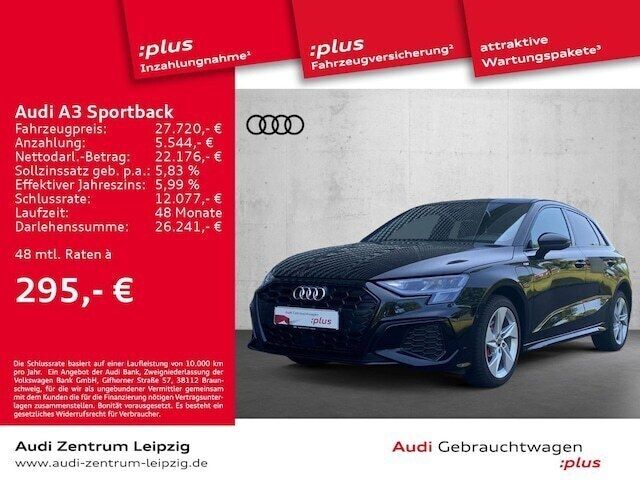 Mythosschwarz metallic Gebraucht 2022 Audi A3 Sportback e-tron S-Line Limousine | 27.720 € (Fairer Preis) - Bild 1/3