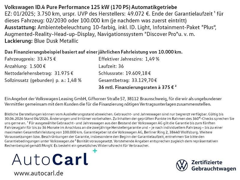 Second-hand VW ID.4 Pure 125 kW (170 CP) 2025 Albastru SUV