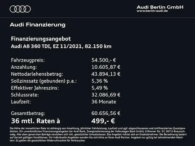 Gebraucht Audi A8L Advanced 286 PS (210 kW) 2021 Mythosschwarz metallic Limousine