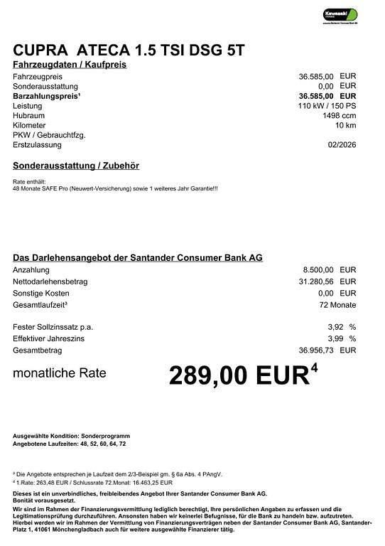 Neu Cupra Ateca 150 PS (110 kW) 2026 Grau SUV