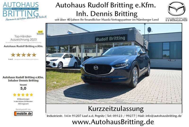 Deep crystal blue Neu 2025 Mazda CX-30 Exclusive SUV | 31.390 € - Bild 1/4