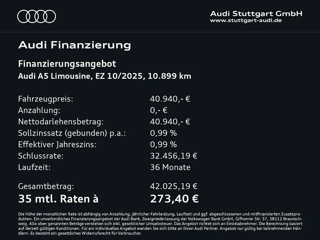 Gebraucht Audi A5 204 PS (150 kW) 2025 Firmamentblau metallic Limousine
