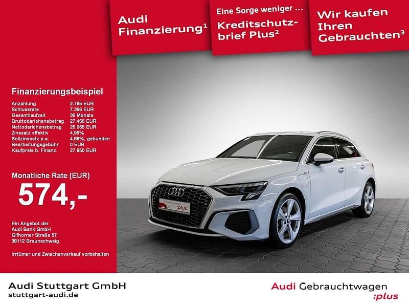 Gletscherweiß metallic Gebraucht 2021 Audi A3 Sportback e-tron Ambiente Limousine | 27.850 € (Teuer) - Bild 1/2