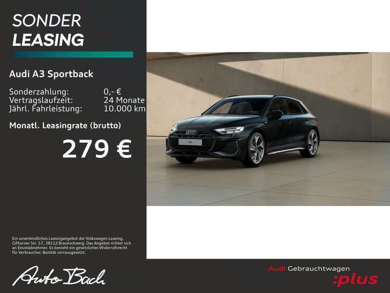Mythosschwarz metallic Gebraucht 2024 Audi A3 S-Line Limousine | 38.370 € - Bild 1/4
