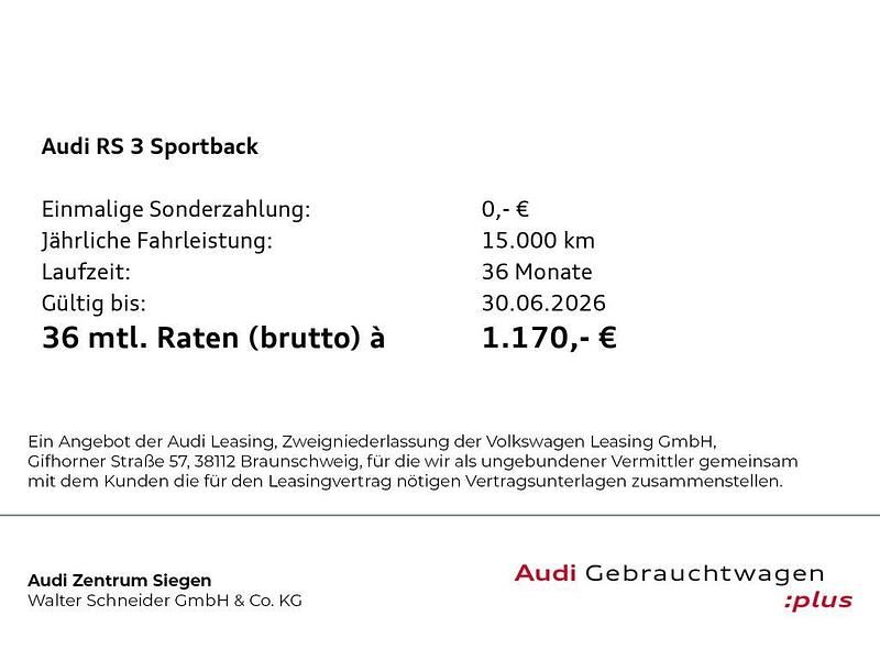Neu Audi RS3 Sport 400 PS (294 kW) 2025 Grau Limousine