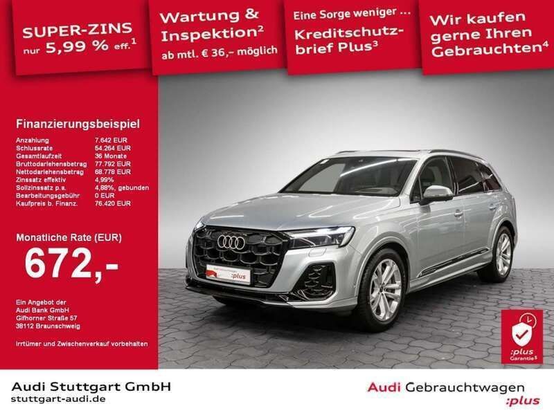 Satellitsilber metallic Gebraucht 2024 Audi Q7 S-Line SUV | 76.420 € (Etwas zu teuer) - Bild 1/2