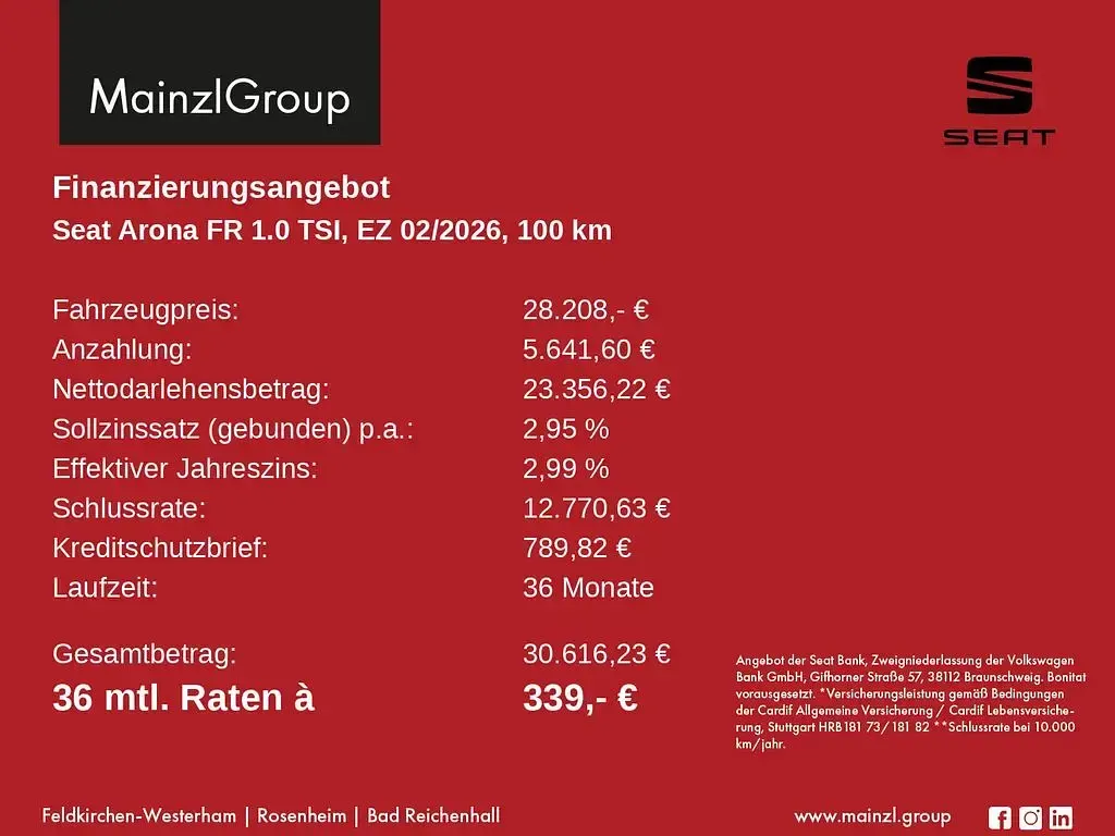 Neu Seat Arona FR 116 PS (85 kW) 2026 Graphene grau / midnight schwa SUV