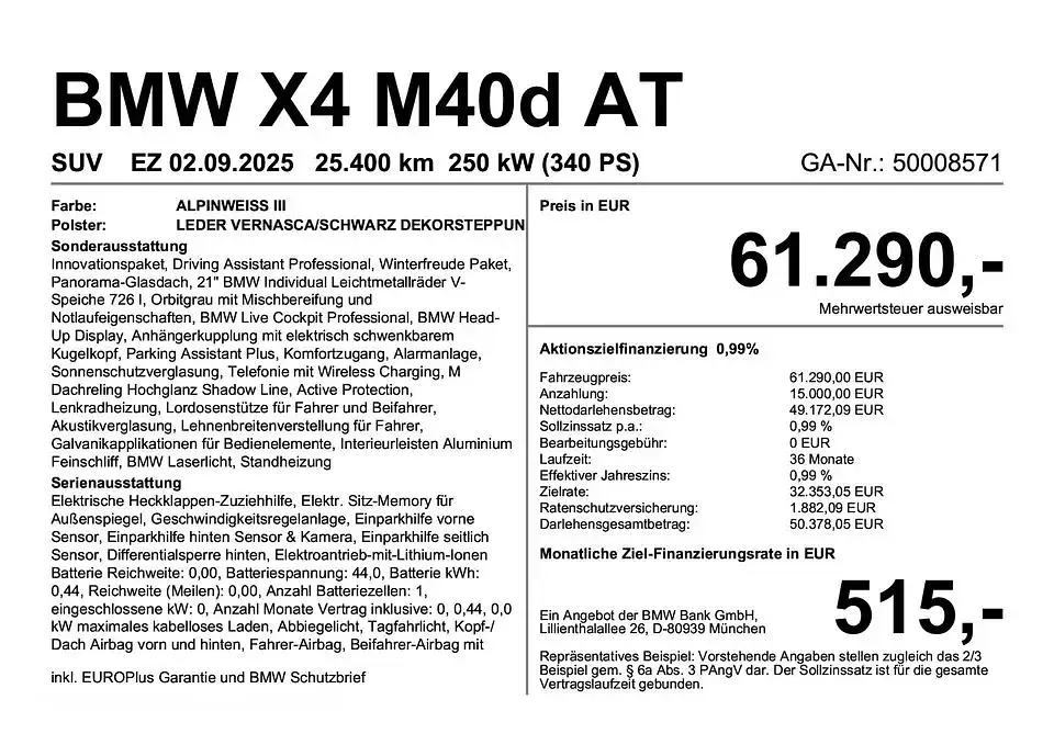 Gebraucht BMW X4 Performance 340 PS (250 kW) 2025 Weiß SUV