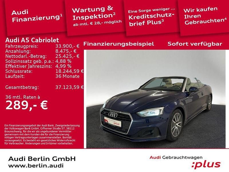 Navarrablau metallic Gebraucht 2022 Audi A5 Cabriolet Ambiente Cabrio | 33.900 € (Superpreis) - Bild 1/3