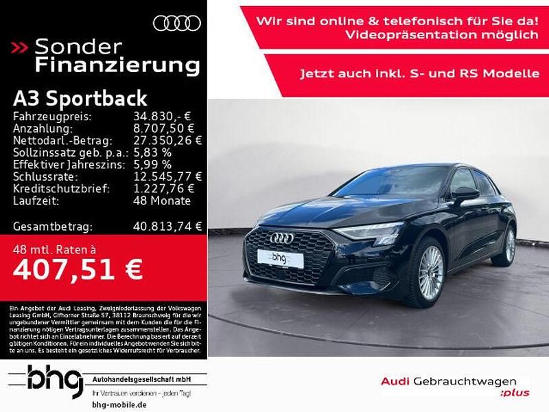 Brillantschwarz Gebraucht 2024 Audi A3 Advanced Limousine | 34.830 € (Etwas zu teuer) - Bild 1/4
