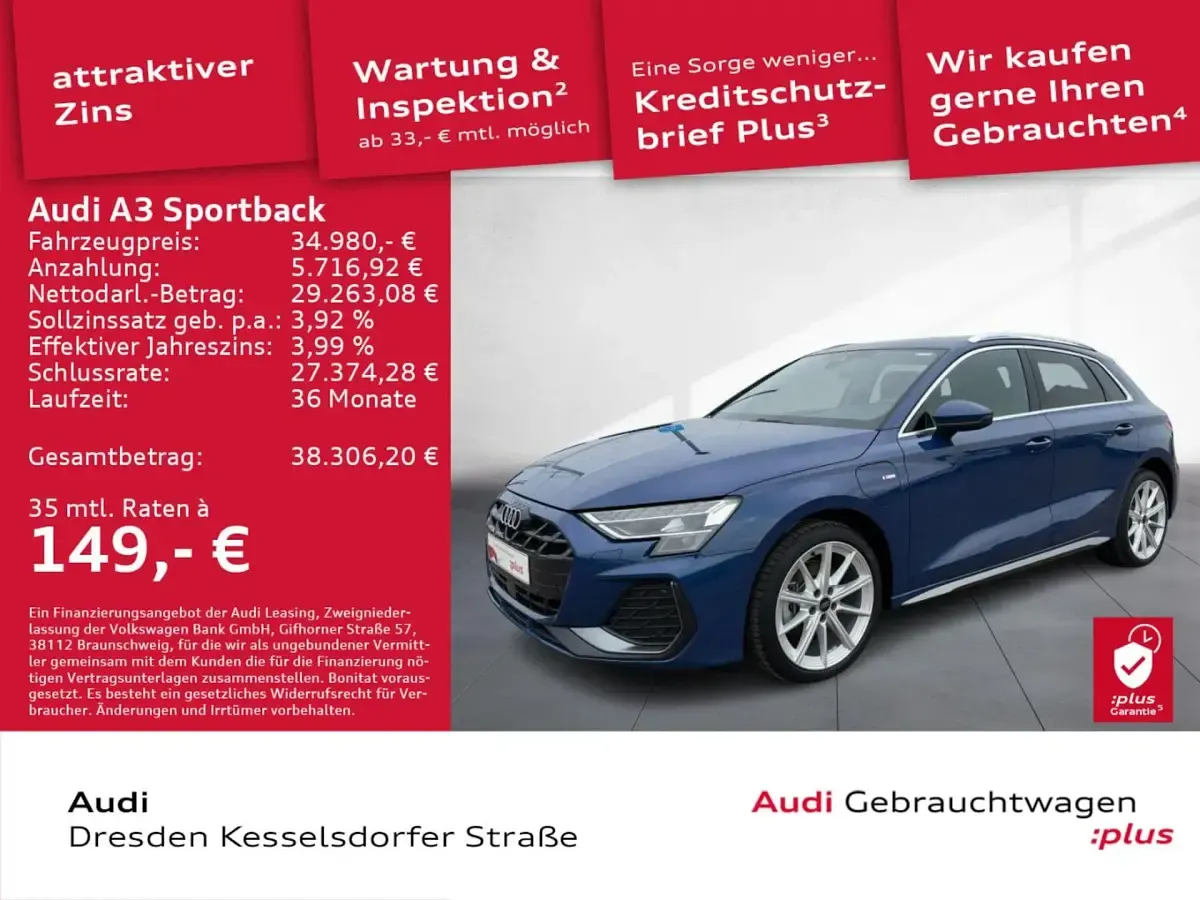 Gebraucht Audi A3 Sportback e-tron S-Line 204 PS (150 kW) 2025 Ascariblau metallic Kleinwagen