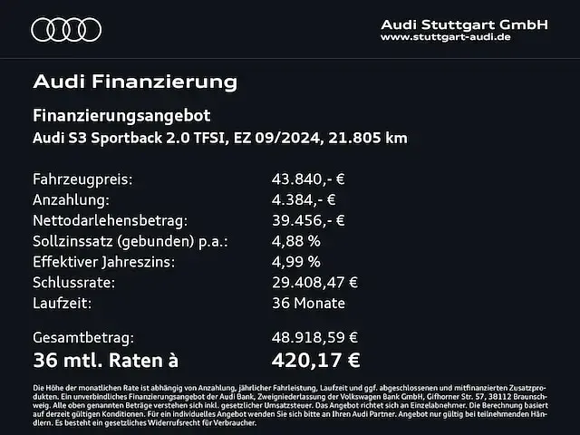 Gebraucht Audi S3 Ambiente 333 PS (244 kW) 2024 Arkonaweiß Limousine