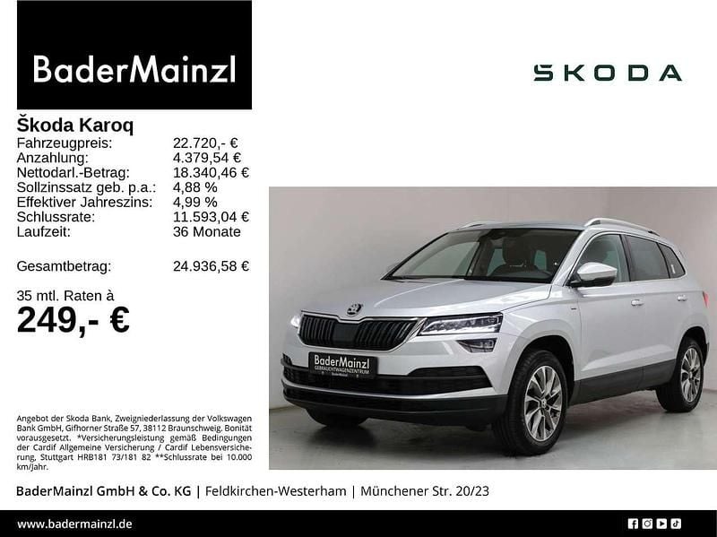 Brillantsilber metallic Gebraucht 2021 Skoda Karoq Clever SUV | 22.720 € (Superpreis) - Bild 1/3