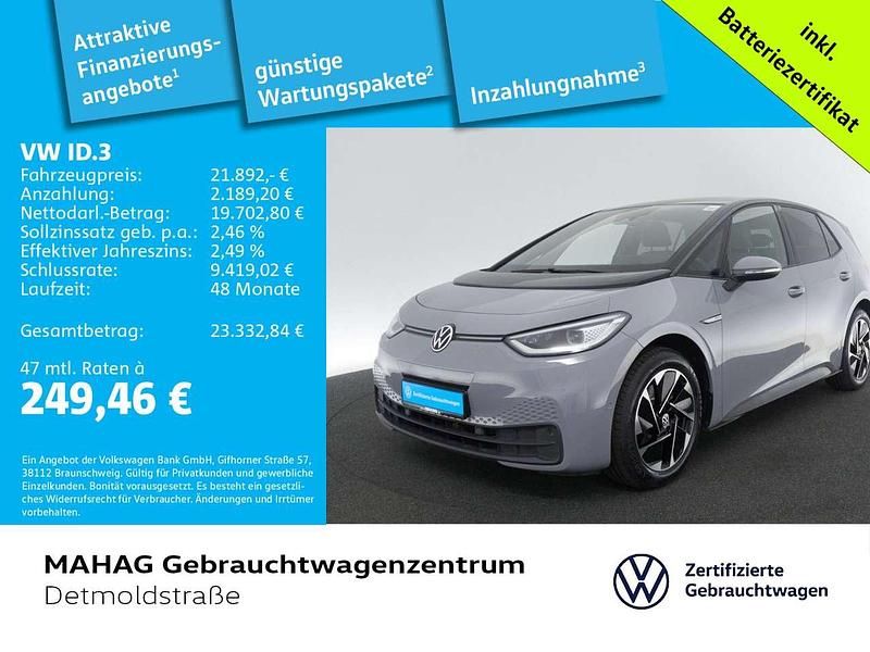Grau Gebraucht 2022 VW ID.3 Pro Performance Kleinwagen | 21.892 € (Guter Preis) - Bild 1/2
