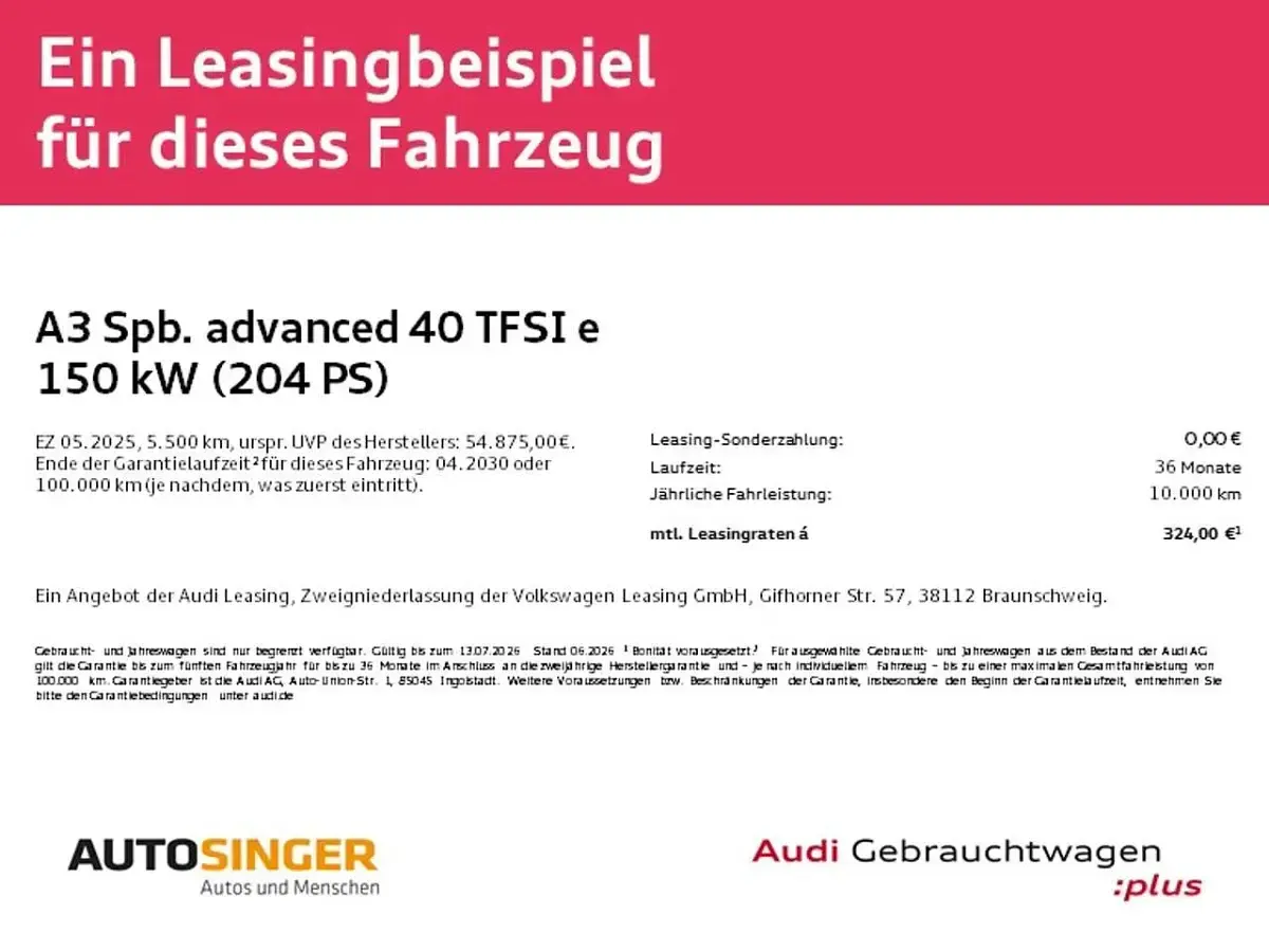 Gebraucht Audi A3 Advanced Plus 204 PS (150 kW) 2025 Mythosschwarz metallic Limousine