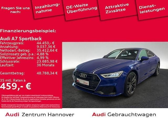 Ultrablau metallic Gebraucht 2022 Audi A7 Sportback S-Line Kleinwagen | 43.950 € (Superpreis) - Bild 1/4