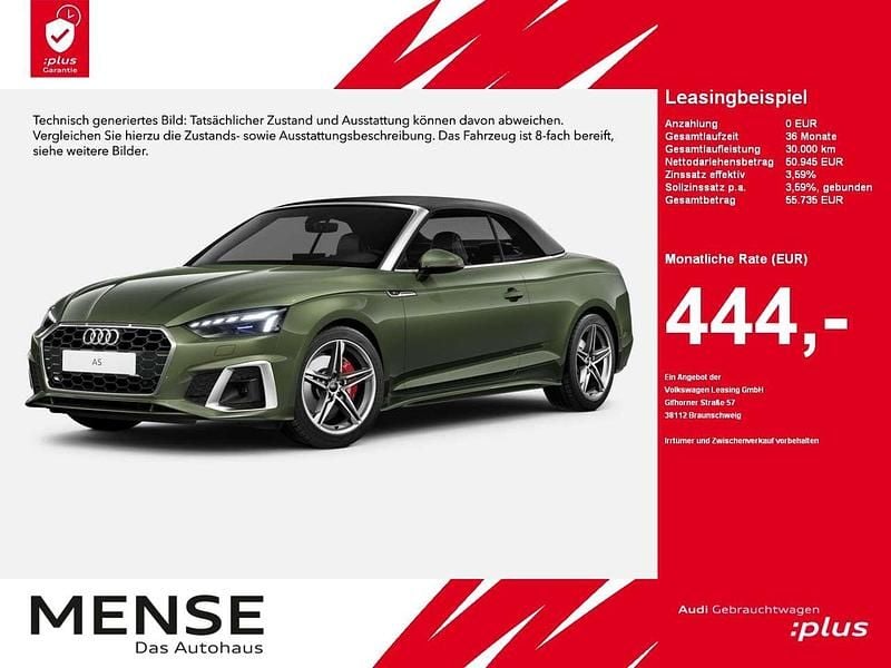 Distriktgrün metallic verdeck Gebraucht 2024 Audi A5 Cabriolet S-Line Cabrio | 50.945 € (Superpreis) - Bild 1/4