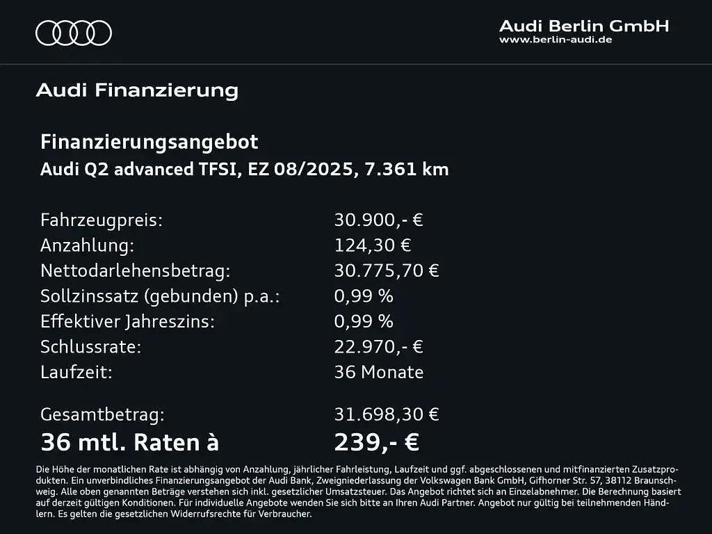 Gebraucht Audi Q2 Advanced Plus 150 PS (110 kW) 2025 Navarrablau metallic SUV