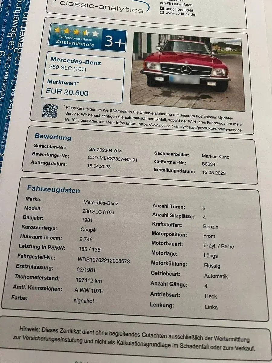 Gebraucht Mercedes SLC280 185 PS (136 kW) 1981 Rot Coupé