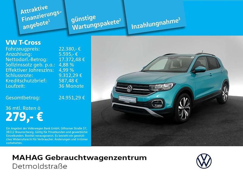 Makenatürkis metallic Gebraucht 2021 VW T-Cross Active SUV | 22.380 € (Guter Preis) - Bild 1/2
