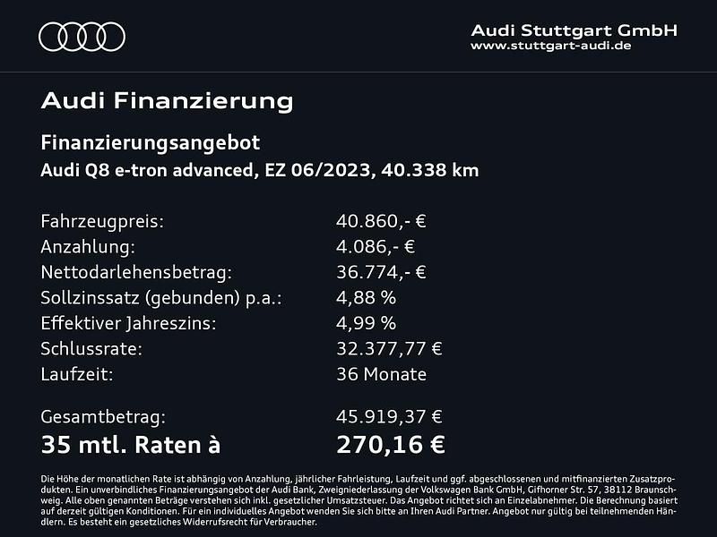 Gebraucht Audi Q8 e-tron Advanced Plus 250 kW (340 PS) 2023 Magnetgrau SUV