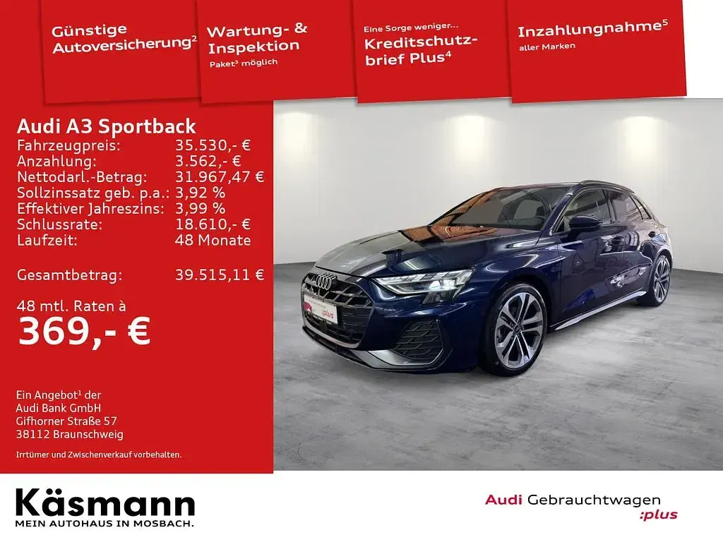 Brugt Audi A3 S-Line 116 HK (85 kW) 2025 Blå Sedan