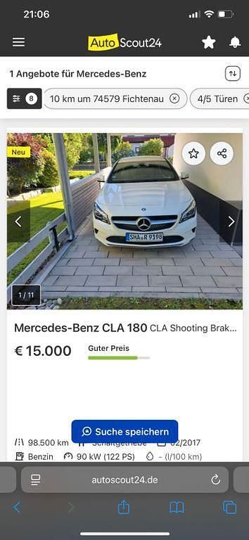 Weiß Gebraucht 2017 Mercedes CLA180 Shooting Brake Kombi | 15.000 € (Guter Preis) - Bild 1/4