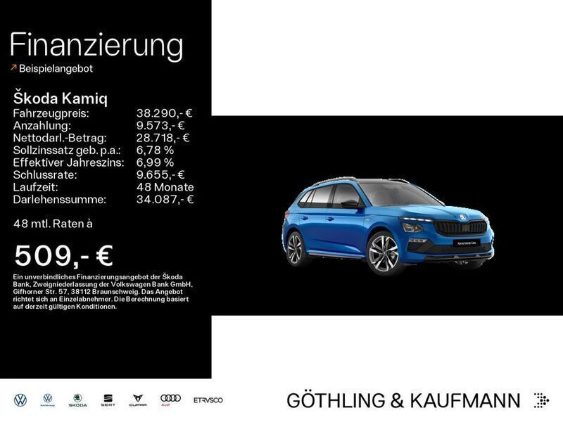 Raceblau metallic Neu 2025 Skoda Kamiq Monte Carlo SUV | 38.290 € (Teuer) - Bild 1/4